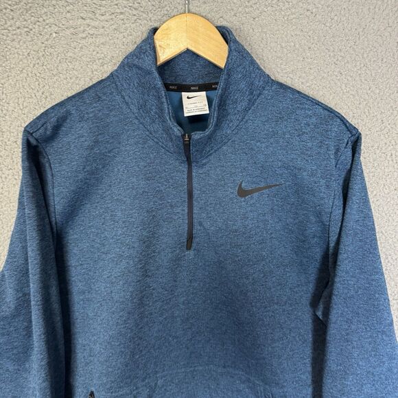 Nike Sweater Mens L Blue Therma Fit‎ Pullover Sweatshirt 1/4 Zip Long Sleeve - Picture 2 of 7